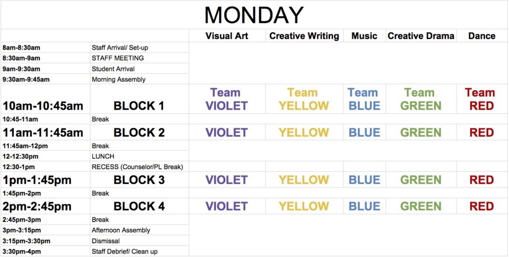 Schedule/Positions Main IDEA